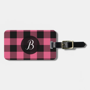 Étiquette À Bagage Rose et noir motif carreaux buffalo à carreaux