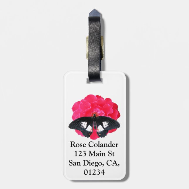 Étiquette À Bagage Rose et Swallowtail (Dos Vertical)