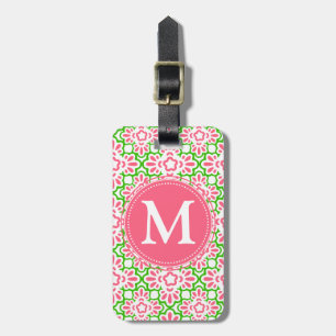 Étiquette À Bagage Rose et vert élégants de damassé d'arabesque