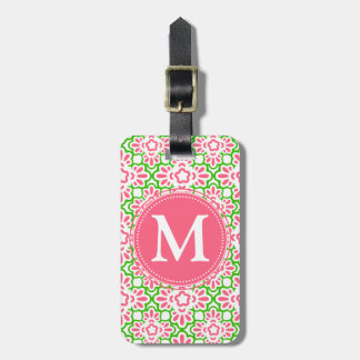 Étiquette À Bagage Rose et vert élégants de damassé d'arabesque
