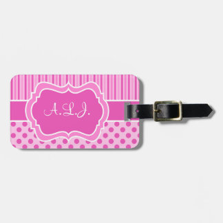 Étiquette À Bagage Rose, étiquette rayée blanche de bagage de pois