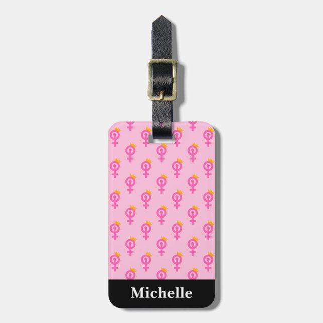 Étiquette À Bagage Rose Féministe (Devant Vertical)