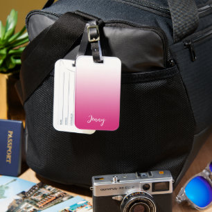 Étiquette À Bagage Rose Fuchsia Chaud et Dégradé Blanc Personnalisé