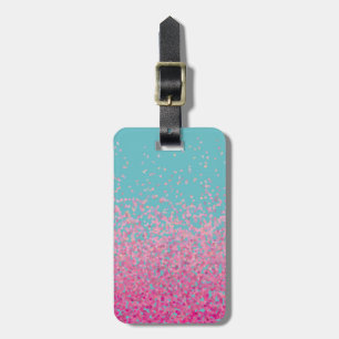 Étiquette À Bagage Rose Girly et bleu de confettis abstraits