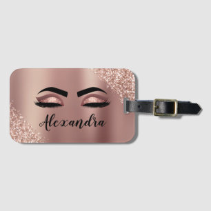 Étiquette À Bagage Rose Gold Blush Pink Monogram Glitter Eyelashes