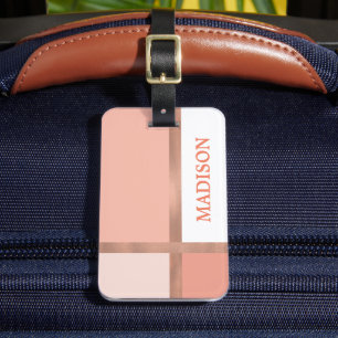 Étiquette À Bagage Rose Gold Blush Stripé Bloc de Couleur en Feuille