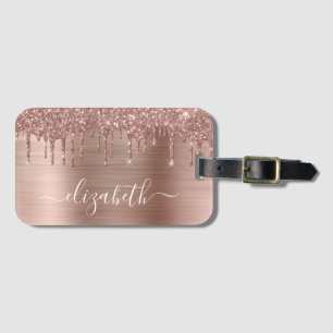 Étiquette À Bagage Rose Gold Dripping Glitter Personalized