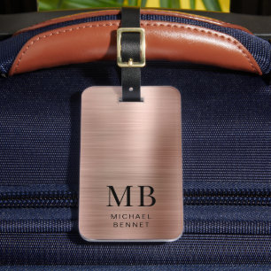 Étiquette À Bagage Rose Gold Élégant Métal Brossé Monogrammé