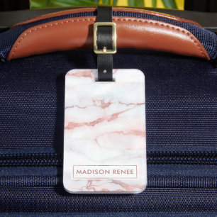 Étiquette À Bagage Rose Gold Marbre blanc Nom personnalisé