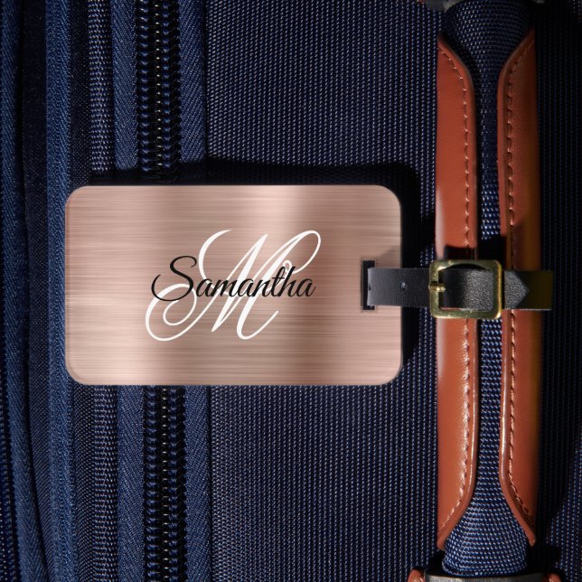 Étiquette À Bagage Rose Gold Métal Fancy Monogramme (Insitu Rectoal 4)