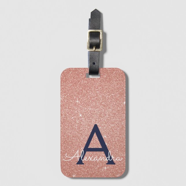 Étiquette À Bagage Rose Gold Navy Blue Sparkle Parties scintillant Mo