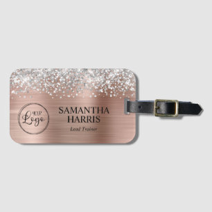 Étiquette À Bagage Rose Gold Pailleté Logo Argenté Brillante
