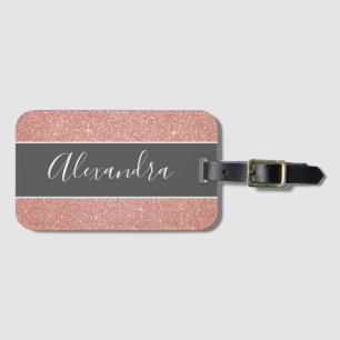 Étiquette À Bagage Rose Gold Paillettes Monogramme Nom