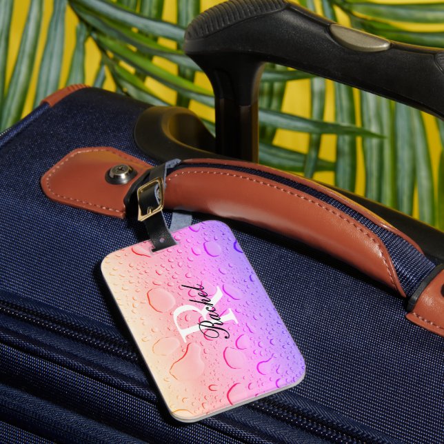 Étiquette À Bagage Rose Gold Pink Water Drops Ombre Custom Modern (Insitu Rectoal 1)