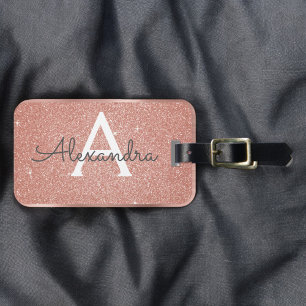 Étiquette À Bagage Rose Gold Rose Pailleté Monogramme Nom