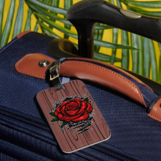 Étiquette À Bagage Rose Graffiti Rouge Art Grunge Bois Sombre