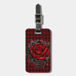 Étiquette À Bagage Rose Graffiti Rouge Foncé Gingham Art de Rue Urbai
