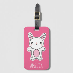 Étiquette À Bagage Rose mignon de lapin de Chibi personnalisé