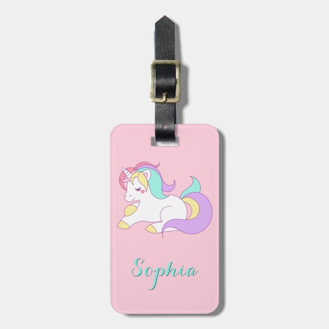 Étiquette À Bagage Rose mignon Girly de licorne (Devant Vertical)