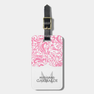 Étiquette À Bagage Rose moderne de damassé personnalisé
