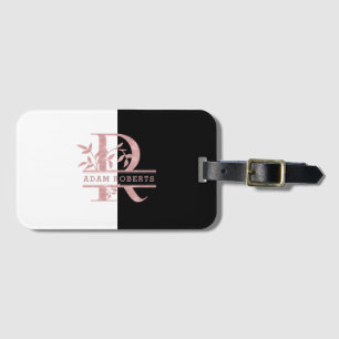 Étiquette À Bagage Rose moderne Gold Split Monogramme personnalisé R