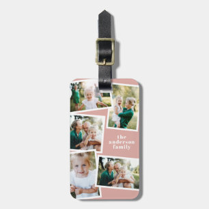 Étiquette À Bagage Rose moderne rose multi photo famille élégant cade