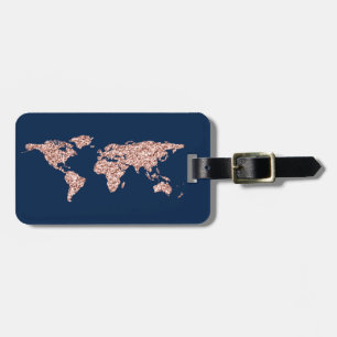 Étiquette À Bagage Rose Navy Globe World Map Earth Adresse Nom
