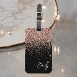 Étiquette À Bagage Rose noire pailletée rose gold<br><div class="desc">Noir et rose gold - Étiquette de bagage à monogramme pailleté rose pâle. C'est le cadeau idéal pour un anniversaire sweet 16,  un mariage,  une douche de mariée,  une baby shower ou une soirée d'enterrement de vie de jeune fille pour quelqu'un qui voyage avec style.</div>
