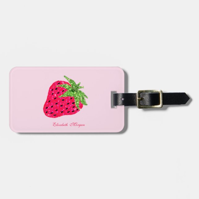 Étiquette À Bagage Rose Pailleté Cool Fraise  (Devant horizontal)