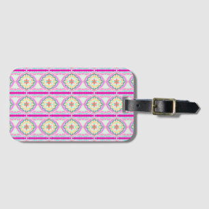 Étiquette À Bagage Rose Pâle et Motif Floral Géométrique Doré