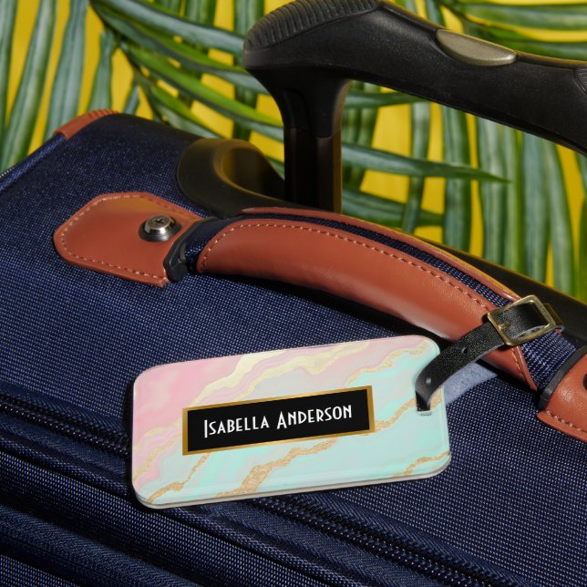 Étiquette À Bagage Rose Pâle Menthe Or Luxe Collection Populaire (Insitu Rectoal 3)