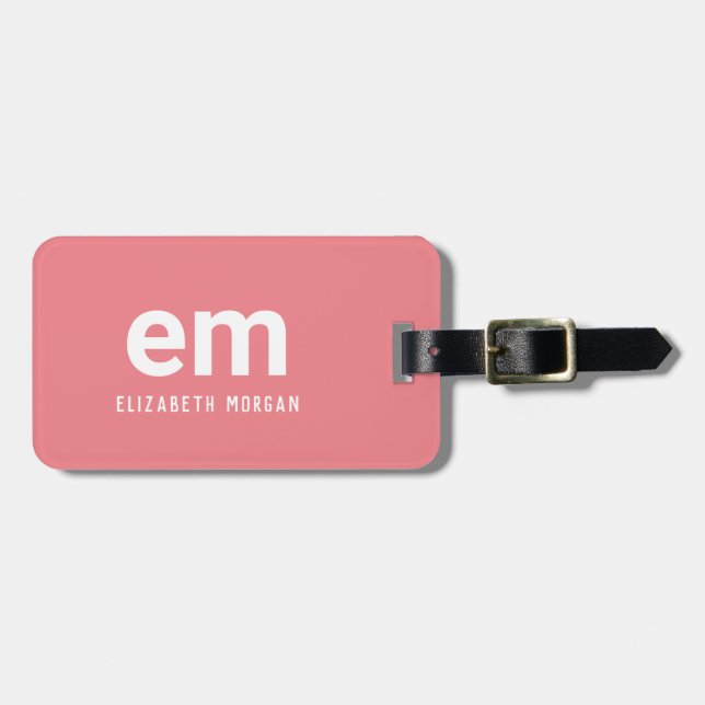 Étiquette À Bagage Rose Pâle Monogramme Nom Moderne Élégant (Devant horizontal)