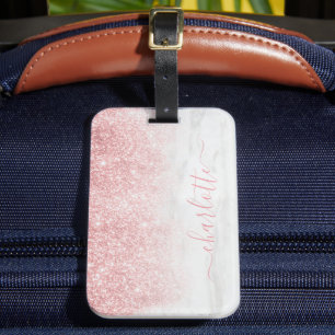 Étiquette À Bagage Rose Parties scintillant or marbre étincelant Nom 