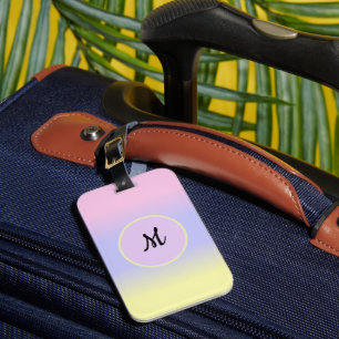 Étiquette À Bagage Rose pastel, bleu et jaune avec monogramme