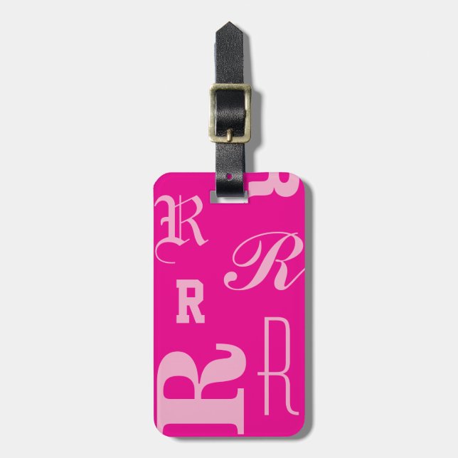Étiquette À Bagage Rose personnalisé, initiales de typographie monogr (Devant Vertical)