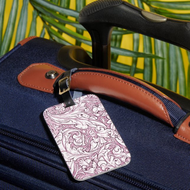 Étiquette À Bagage Rose rose baroque feuillage orné  (Insitu Rectoal 1)