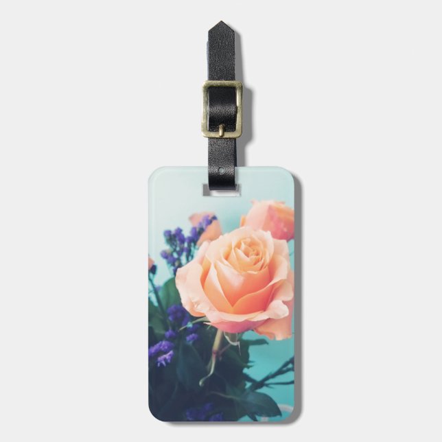 Étiquette À Bagage rose rose et jaune avec fond de menthe (Devant Vertical)