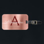 Étiquette À Bagage Rose Rose Gold Burgundy Métallc Monogram<br><div class="desc">Or rose - Rose et Bourgogne brossé Monogramme d'huile de métal brossé Nom et étiquette de bagages initiale. Cette étiquette de sac en acier inoxydable Faux Metallic est parfaite pour le retour à l'école,  le travail ou le voyage.</div>