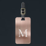 Étiquette À Bagage Rose Rose Or Brossé métal Script Monogramme Glam<br><div class="desc">Balise de sac de monogramme en métal brossé rose Rose Rose Rose</div>