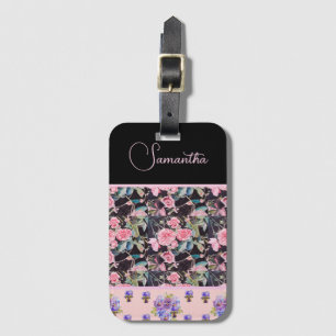Étiquette À Bagage Rose rose pink aquarelle vintage personnalisable