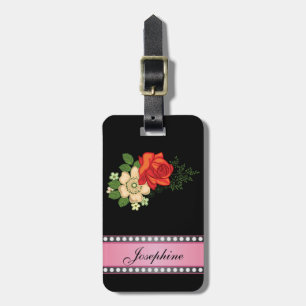 Étiquette À Bagage Rose rouge et pâquerettes rose personnalisé