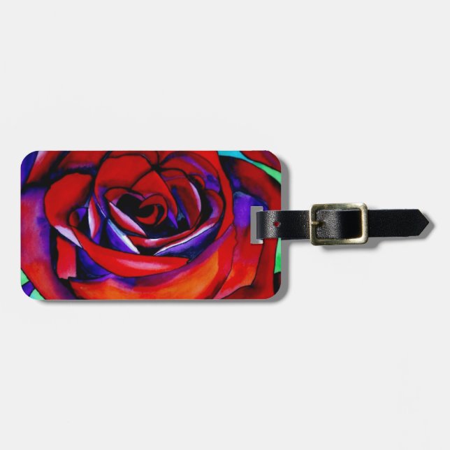 Étiquette À Bagage Rose rouge macro art original (Devant horizontal)