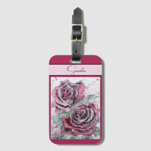 Étiquette À Bagage Rose rouge Roses Fleur Aquarelle Florale Art viole
