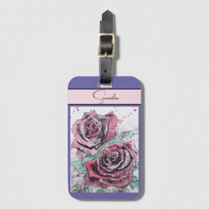 Étiquette À Bagage Rose rouge Roses Fleur Aquarelle Florale Art viole