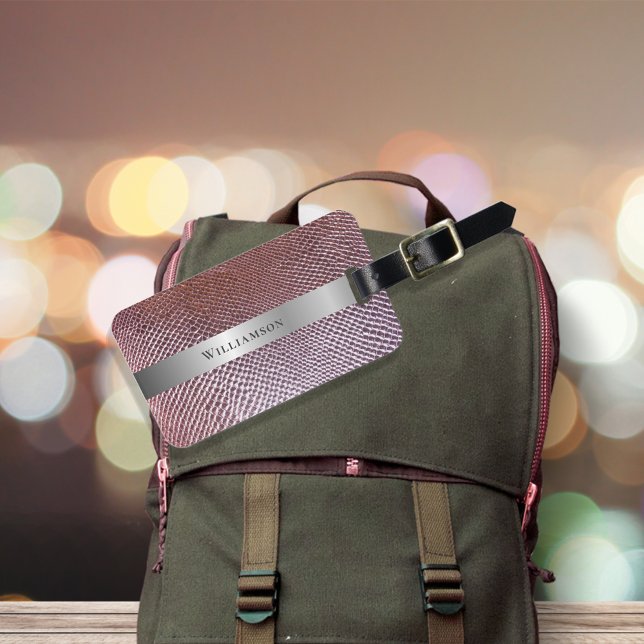 Étiquette À Bagage Rose Rouge Snakeskin Digital Cuir Métal Argent (Créateur téléchargé)