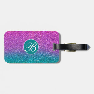 Étiquette À Bagage Rose sarcelle aigue aqua bleu et violet pailleté s