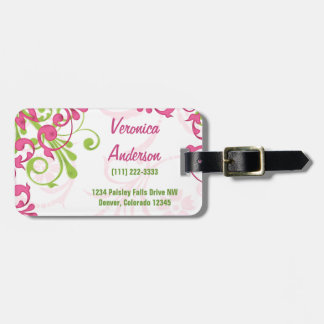 Étiquette À Bagage Rose Vert Blanc Abstrait Floral Personnalisé
