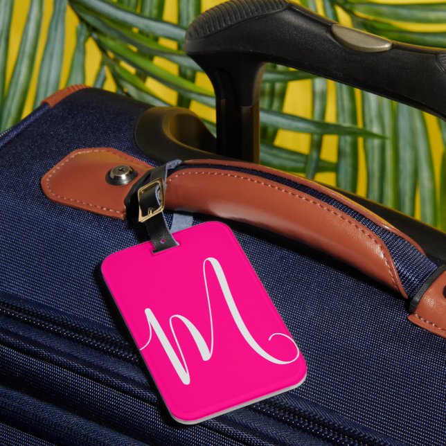 Étiquette À Bagage rose vif - monogramme chic  (Insitu Rectoal 1)