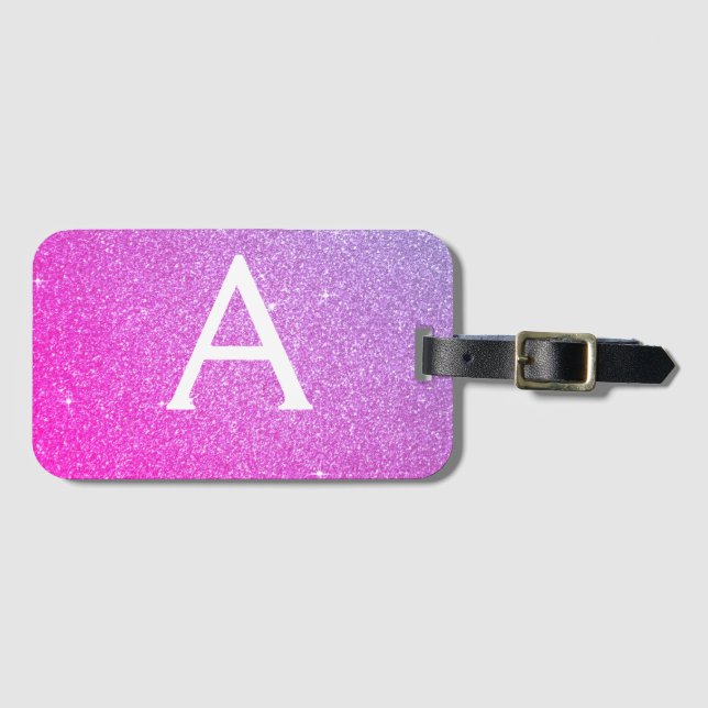 Étiquette À Bagage Rose - Violet Éperche Parties scintillant Nom du m (Devant Horizontal)
