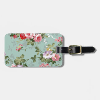Étiquette À Bagage Roses de chou sur bleu pâle